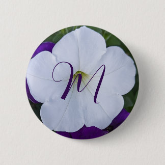 Beautiful White Flower Photo Floral Fancy Initial Button