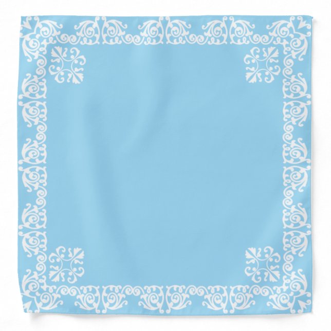 Beautiful white flower vector frame on light blue bandana (Front)