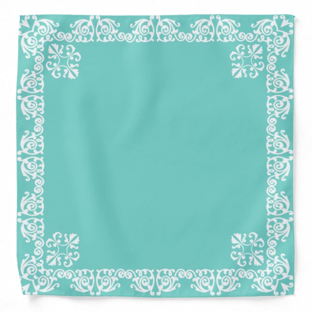 Beautiful white flower vector frame on light teal bandana (Front)