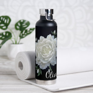 Beautiful White Flower with Name Water Bottle