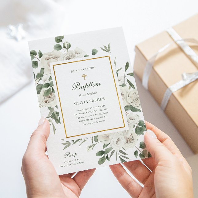Beautiful White Flowers and Gold | Baptism Invitation (Creator Uploaded)
