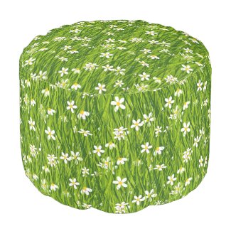 Beautiful White Flowers and Green Leaves Pouf