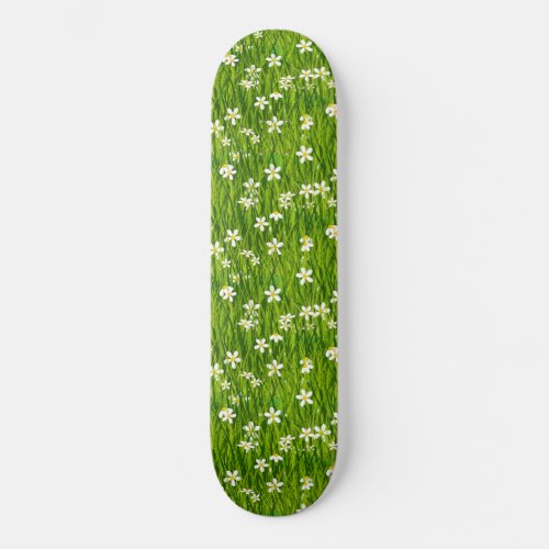 Beautiful White Flowers and Green Leaves Skateboard