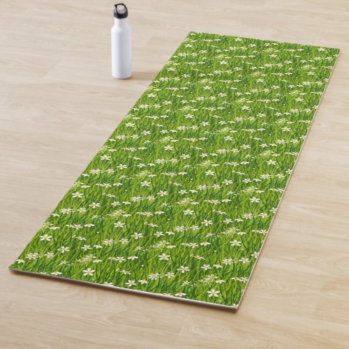 Beautiful White Flowers and Green Plant Leaves Yoga Mat