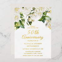 Beautiful White Flowers & Gold 50th Anniversary