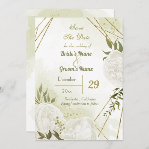 beautiful white flowers green leaves botanical save the date