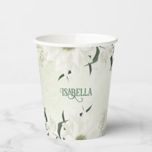 Beautiful white flowers green leaves paper cups