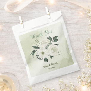 Beautiful white flowers green leaves wedding favor bag