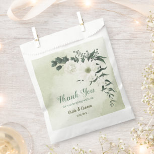 Beautiful white flowers green leaves wedding favor bag