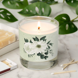 Beautiful white flowers green leaves wedding scented candle