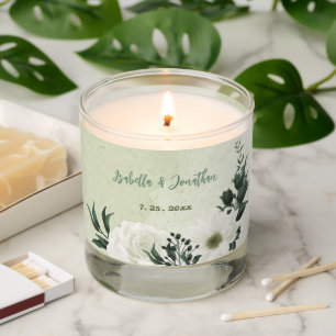 Beautiful white flowers green leaves wedding scented candle