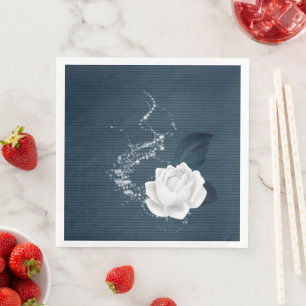 Beautiful white flowers & navy leaves paper dinner napkins