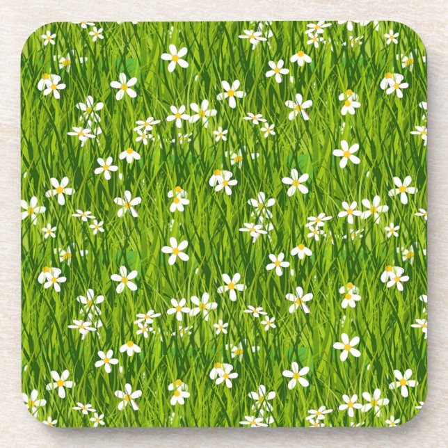 Beautiful White Flowers on Green Leaves Beverage Coaster (Front)