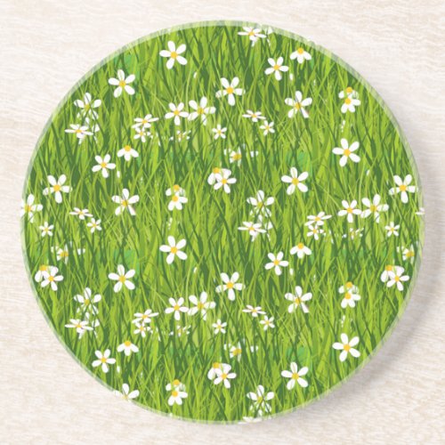 Beautiful White Flowers on Green Leaves Coaster