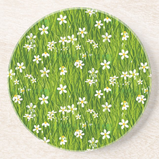 Beautiful White Flowers on Green Leaves Coaster (Front)