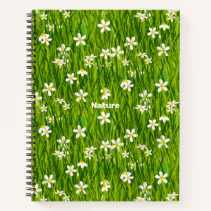 Beautiful White Flowers on Green Leaves Notebook