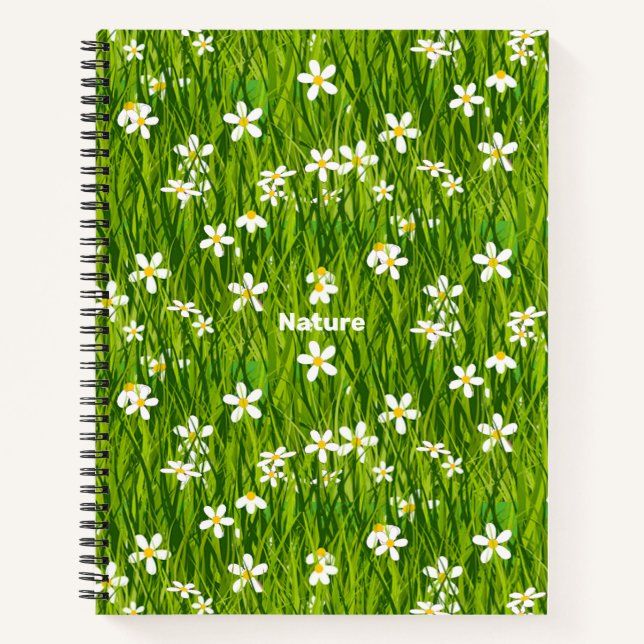 Beautiful White Flowers on Green Leaves Notebook (Front)
