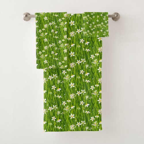 Beautiful White Flowers on Green Plant Leaves Bath Towel Set