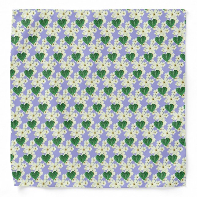 Beautiful White Flowers on Light Periwinkle Bandana (Front)