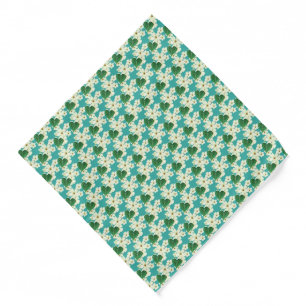 Beautiful White Flowers on Teal Bandana
