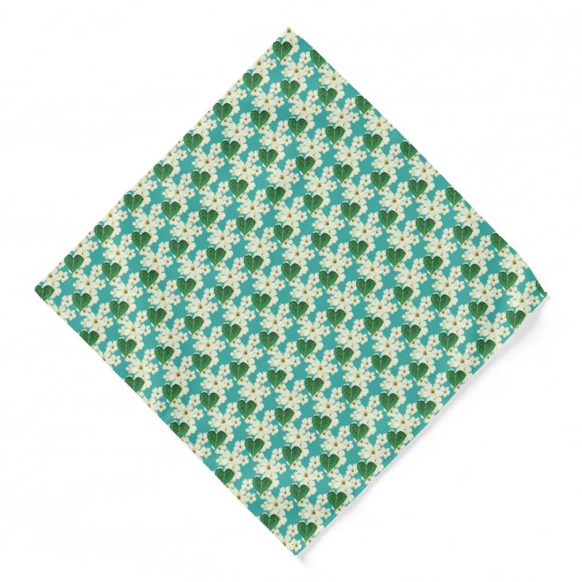 Beautiful White Flowers on Teal Bandana (Front)
