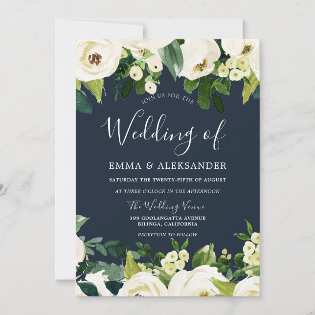 Beautiful White Flowers Spring Wedding Invitation (Front)