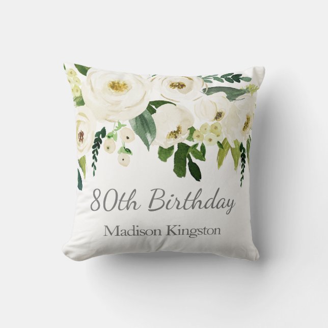 Beautiful White Flowers Womans 80th Birthday Gift Throw Pillow (Front)