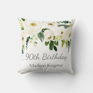 Beautiful White Flowers Womans 90th Birthday Gift Throw Pillow
