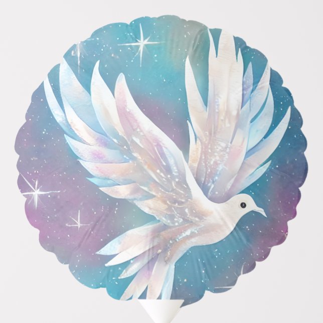 Beautiful White Glitter Peace Dove Balloon (Front)