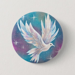 Beautiful White Glitter Peace Dove Button