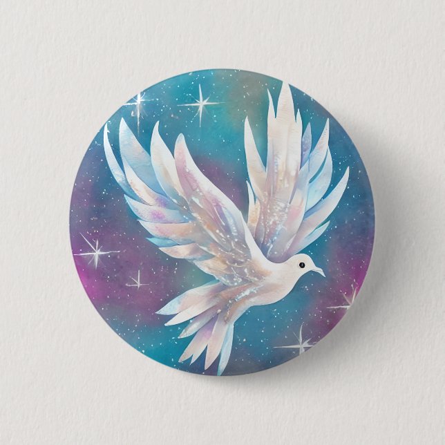 Beautiful White Glitter Peace Dove Button (Front)