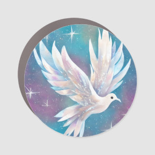 Beautiful White Glitter Peace Dove Car Magnet
