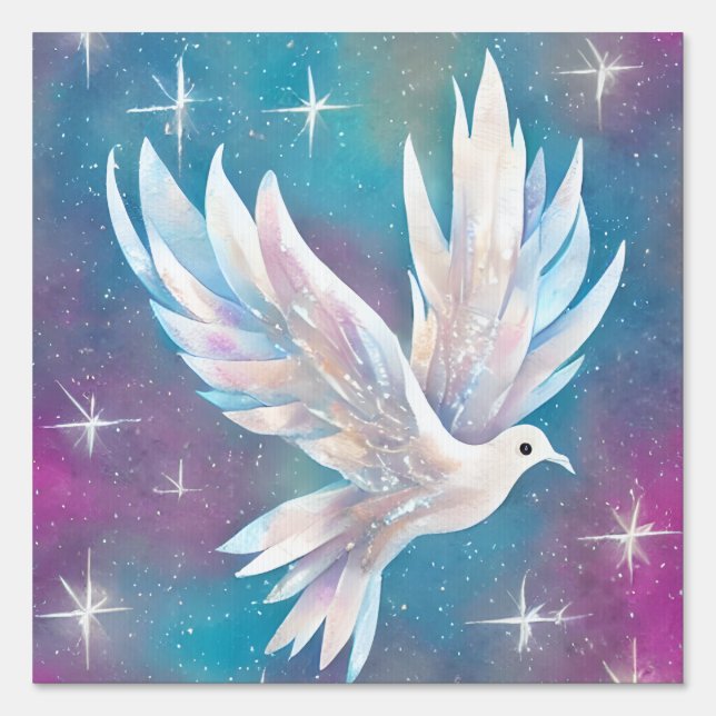 Beautiful White Glitter Peace Dove Sign (Front)