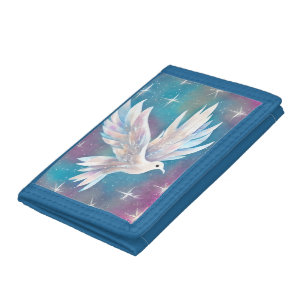 Beautiful White Glitter Peace Dove Trifold Wallet