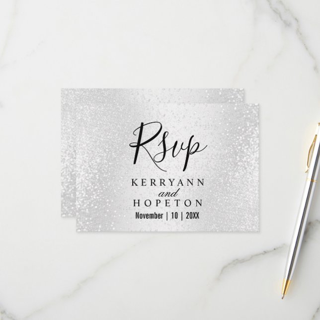 Beautiful White Glitter - RSVP Card (Front/Back In Situ)