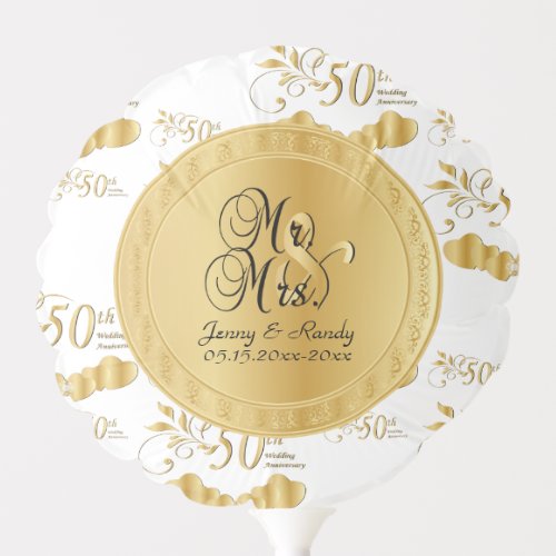 Beautiful White  Gold 50th Wedding Anniversary Balloon