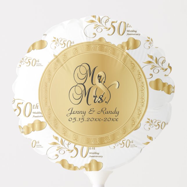 Beautiful White & Gold 50th Wedding Anniversary Balloon (Front)