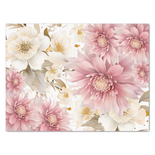 Beautiful White Gold Lavender Floral Tissue Paper 