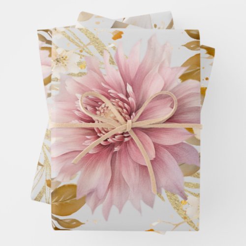 Beautiful White Gold Lavender Floral Wrapping Paper Sheets