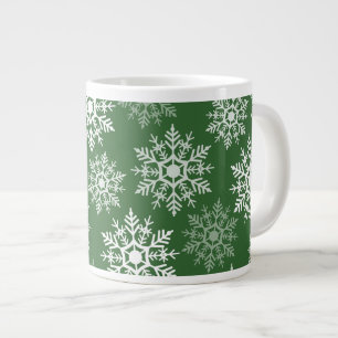 Beautiful White & Green Winter Snow Stars Giant Coffee Mug