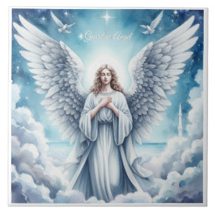 Beautiful White Guardian Angel Ceramic Tile