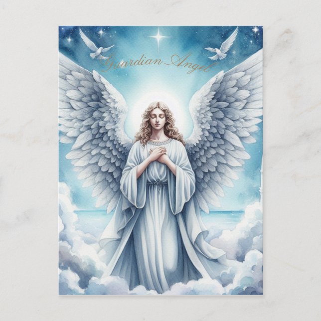 Beautiful White Guardian Angel Holiday Postcard (Front)