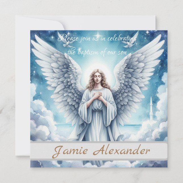 Beautiful White Guardian Angel Invitation (Front)
