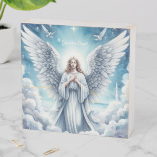 Beautiful White Guardian Angel Wooden Box Sign