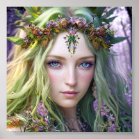 Beautiful White-Haired Druid Colorful Poster Gift