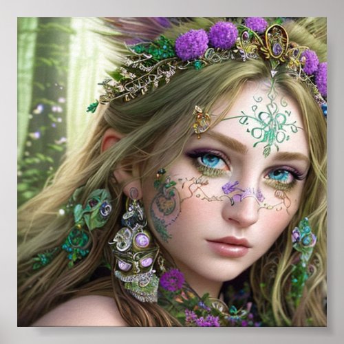Beautiful White_Haired Druid Colorful Poster Gift