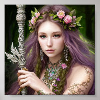 Beautiful White-Haired Druid Colorful Poster Gift