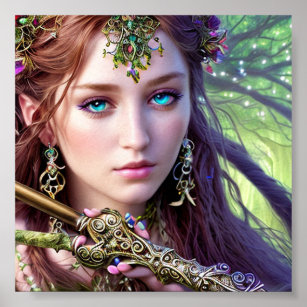 Beautiful White-Haired Druid Colorful Poster Gift