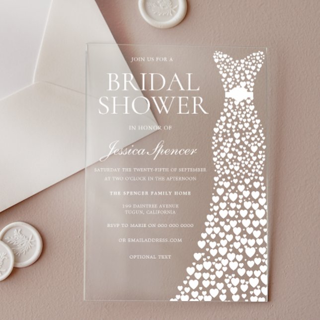 Beautiful White Heart Dress Bridal Shower Acrylic Invitations (Creator Uploaded)