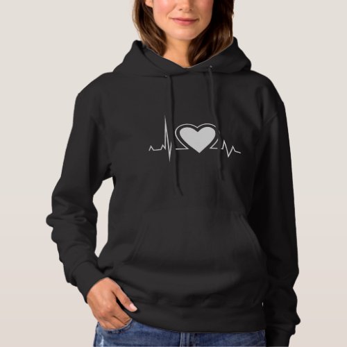 Beautiful white heartbeat women black  hoodie